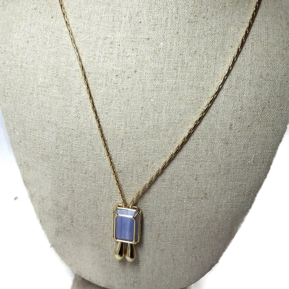 J. Crew Necklace/ Blue Encased-marble/ Bolero Style/ Gold Tone/ 30" - Picture 10 of 10